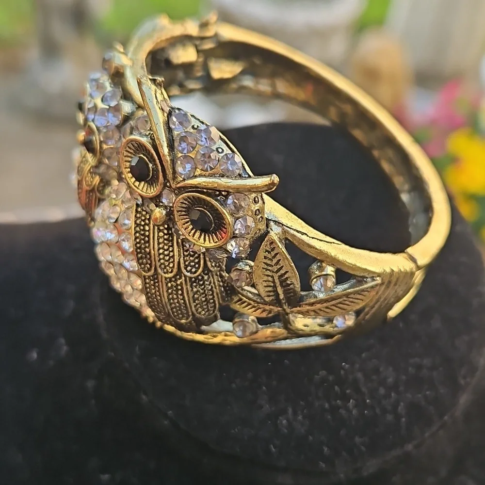 Goldtone Owl Clamper Bracelet